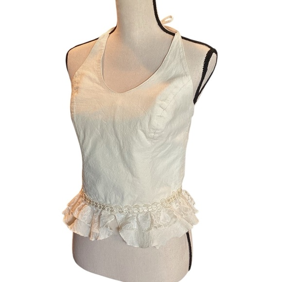 Mexico Lindo Creamy White Halter Tie Cotton Corset Top, Medium Romantic Coquette - Picture 2 of 10